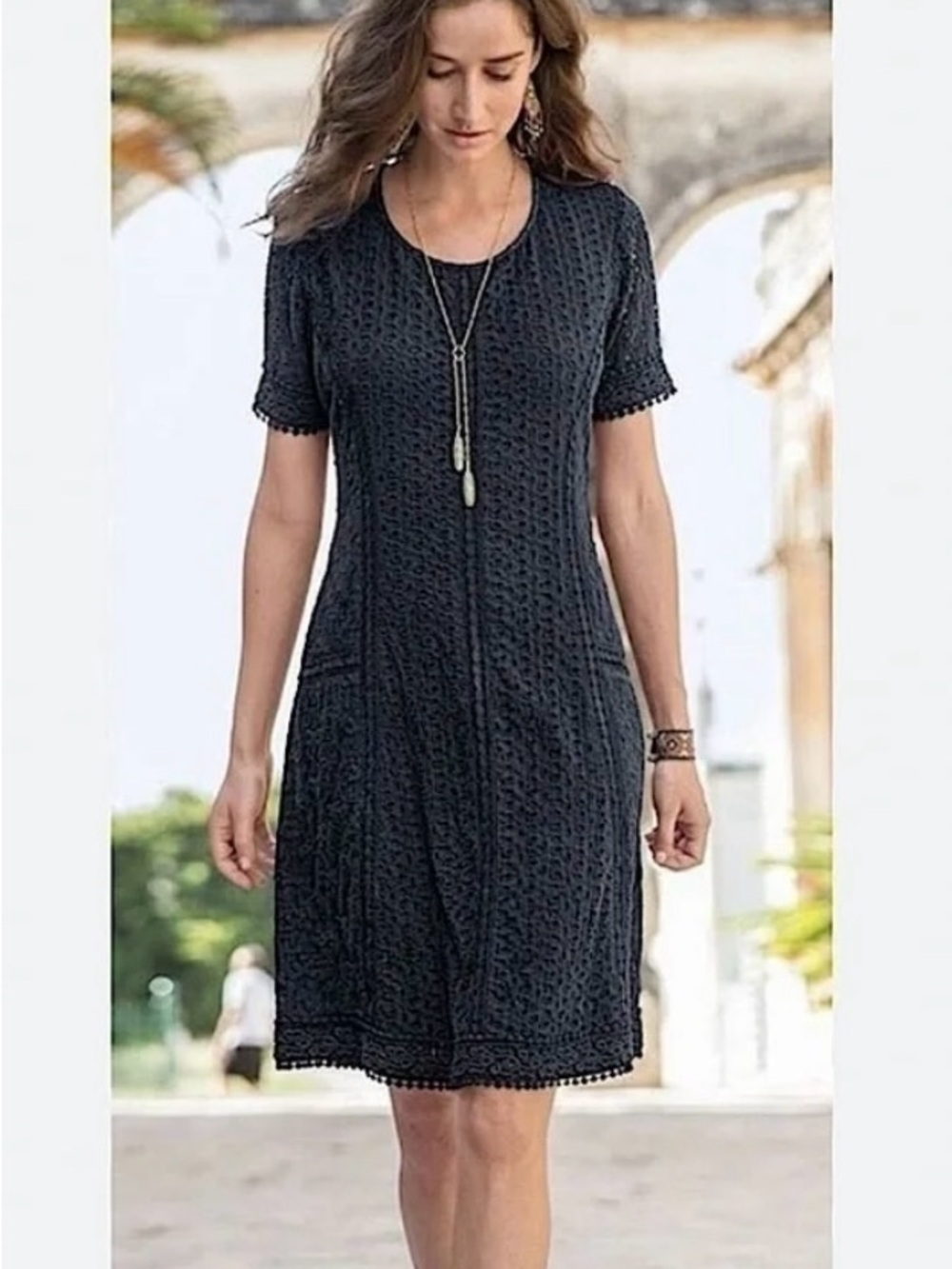 Sundance Women’s Charcoal Catalog Eyelet Embroidered Cotton Dress